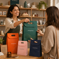 Maßgefertigte Schwarze Faltbare Papier-Geschenktüte mit Gestanztem Griff Gold-Logo Luxus Einzelhandelsverpackungstasche HONPAK