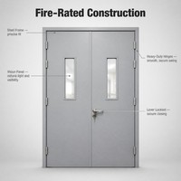 Porte coupe-feu en acier à double battant, résistance au feu 3 heures, avec panneau de vision, pour entrepôt, cage d'escalier, parking, usage commercial