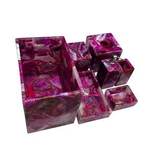 Ensemble de salle de bain en agate rose, ensemble d'accessoires de salle de bain, ensemble de bain rose de luxe, ensemble de salle de bain de style campagnard, ensemble de décoration de salle de bain, ensemble de 7 pièces - Product Image 3