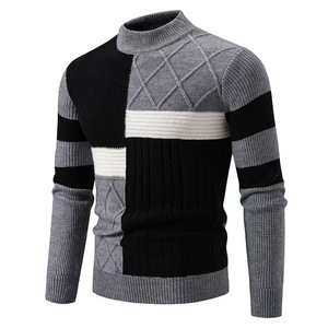 Vente en gros de tricots Offre Spéciale col montant bloc de couleurs rétro pull en tricot coupe ajustée chandails confortables anti-rides pour hommes - Product Image 1
