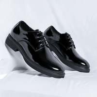 Chaussures Oxford en cuir verni PU brillant pour homme, style britannique, chaussures habillées formelles à lacets avec semelle épaisse antidérapante