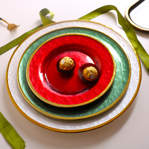 Plat de fête de mariage rond <span class=keywords><strong>vert</strong></span> moderne plat de haute qualité en gros Design rétro fabriqué à la machine écologique sous plaque de verre - Product Image 6
