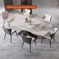 Table à manger multifonctionnelle de style italien, légère et luxueuse, en quartz, avec cadre métallique, extensible, rectangulaire, pour espaces compacts, usage domestique