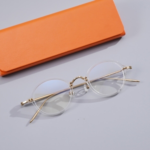 Monture de lunettes vintage ronde en acétate et métal pour hommes et femmes, avec rivets décoratifs, verres optiques, anti-lumière bleue, logo personnalisé, OEM - Product Image 5