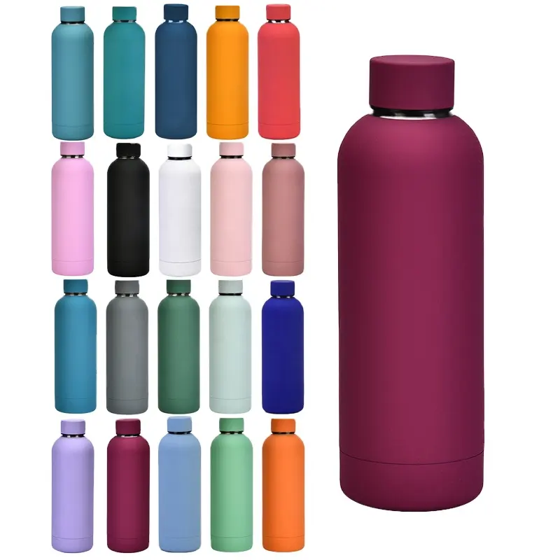 500 ml 750 ml custom frosted print insulated metal vacuum thermos stainless steel water camping flask water bottle