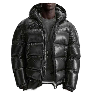 Veste d'hiver matelassée à capuche noire pour homme, imperméable, rembourrée de duvet, vêtement d'extérieur décontracté, fermeture éclair, coupe classique - Product Image 1