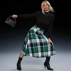 Vente flash sur la jupe midi tendance à imprimé écossais pour femmes de Temu, jupe à taille haute et coupe évasée, parfaite pour la superposition par temps frais - Product Image 3