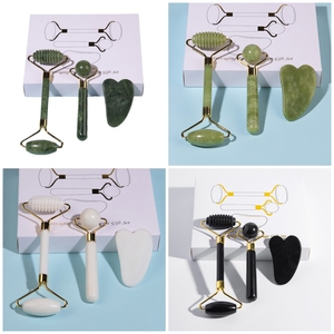 <span class=keywords><strong>Pietra</strong></span> di giada naturale viso Beauty Set Xiuyan Jade Roller e Gua Sha massaggiatore per il viso strumento per Anti invecchiamento - Product Image 2