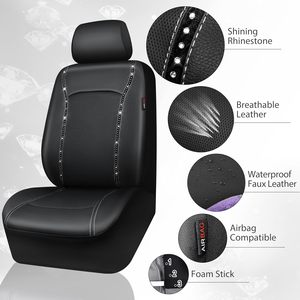 Ensemble d'accessoires de voiture OLIVER <span class=keywords><strong>pour</strong></span> sièges, housse de siège en cuir <span class=keywords><strong>pour</strong></span> femmes, housse de <span class=keywords><strong>volant</strong></span>, strass scintillants, 14 pièces - Product Image 5