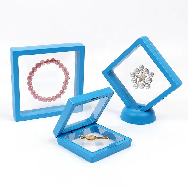 אנטי חמצון כחול 3d מסגרת צף תכשיטים תיבת טבעת אבני חן ציפורן אבן מסמר תיבת אחסון אריזה עם שרוול