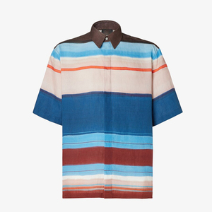 <strong>Men</strong> Custom Watercolor Gradient <strong>Linen</strong> <strong>Shirt</strong> Striped Button Down Breathable Eco-friendly Loose Fit Summer Vacation Casual ODM OEM - Product Image 2