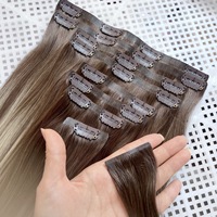 Prix de gros Extensions de cheveux humains Remy à clip sans couture de 22 pouces, 100~180g, double tirage, trame fine, clips sans couture