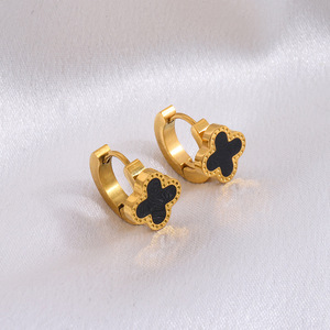 Pendientes <span class=keywords><strong>de</strong></span> Acero Inoxidable con Trébol <span class=keywords><strong>de</strong></span> Cuatro Hojas y Diamantes, Estilo Elegante y Moderno, Accesorio <span class=keywords><strong>de</strong></span> <span class=keywords><strong>Moda</strong></span> Versátil para el Día a Día con Diseño Floral - Product Image 1