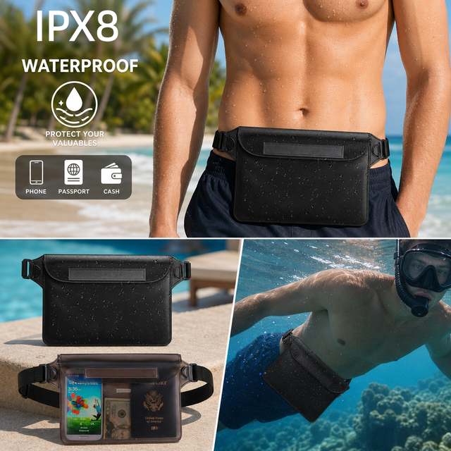 Factory Wholesale PVC IPX8 Waterproof Phone Passport Wallet Dry Bag Pouch Floating Outdoor Waist Bag