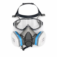 Masque respiratoire demi-visage avec lunettes de protection, double cartouche blanche, bande bleue, ABEK CE 0086, pré-filtre vapeur de gaz, harnais de travail Crown