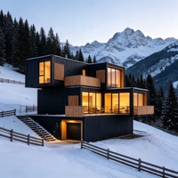 Villa conteneur maritime personnalisée à 3 étages, maison préfabriquée modulaire à panneaux sandwich, balcon moderne, station de ski alpine en plein air, vacances