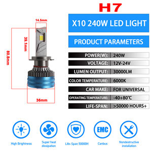 Ampoules de phare LED 3 tubes en cuivre X10 K5C K13MAX H7 H4 H1 9005 9006 H11 Système d'éclairage automobile Feux de voiture 12V Canbus H4 H19 Lampes - Product Image 5