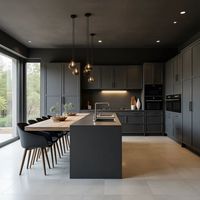 CBMMart-Armoire de cuisine noire et grise élégante, avec design moderne, laqué, robinetterie d'évier en acier inoxydable