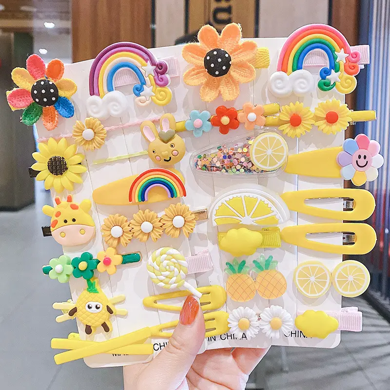 Kids Girl Beautiful Flower Knit Hairpins Cute Cartoon Fruit Rainbow Hair Clip Kids Hair Accessories Fancy Hair Clips