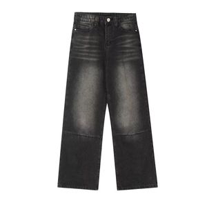 Jeans de mezclilla vintage de calidad con logotipo personalizado, estilo americano, holgados, bordados, lavados con ácido, de cintura alta y corte ajustado. - Product Image 4
