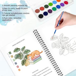 Cahiers de peinture à l'aquarelle, ensemble de peinture de 16 couleurs pour adultes débutants avec 15 magnifiques peintures de plantes, reliure spirale, cadeau - Product Image 3