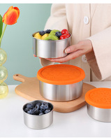 Bol rond étanche en acier inoxydable 304, récipient de stockage alimentaire pour la cuisine avec couvercles en silicone