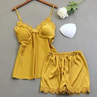 Neu Sexy Damen Satin-Nachtwäsche Spitze Seidendruck Camisole Shorts Dessous Unterwäsche Schlafanzug Damen Pyjamas Heiß