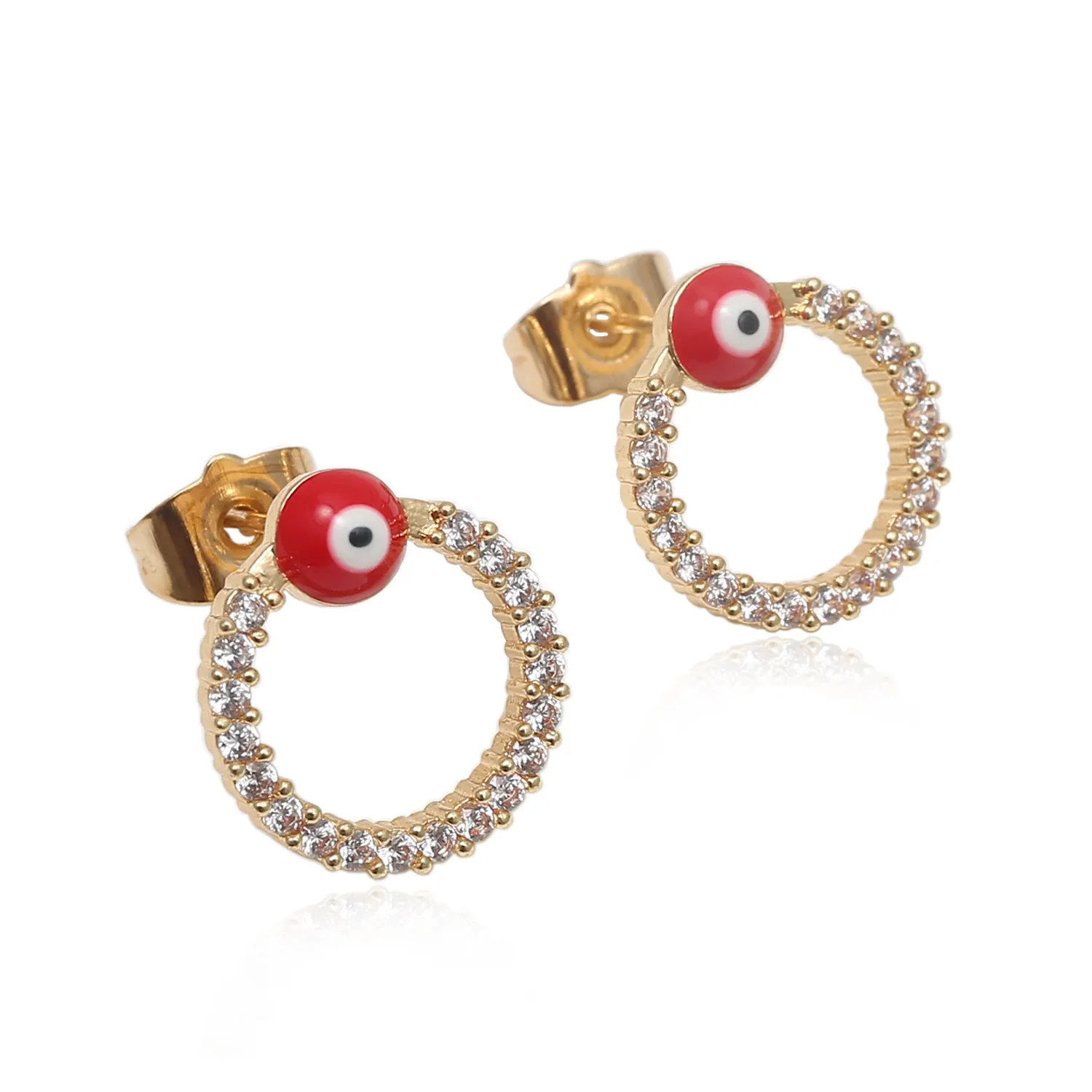 Wholesale low price earrings inspired fashion evileye cubic 14K gold plated zirconia cute jewelry evil Ear studs Pendientes