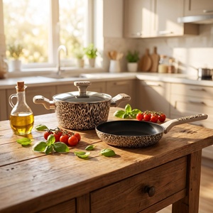Ensemble de casseroles et poêles antiadhésives en alliage d'aluminium 9 pièces, compatibles induction, poignée en bakélite, pour hôtels et restaurants, vente en gros - Product Image 5