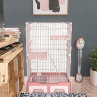 Cage à chat en acier inoxydable à 3 niveaux avec plateaux en plastique, maison d'intérieur respirante pour animaux de compagnie avec porte coulissante