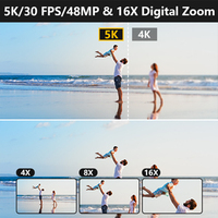 Caméscope Vidéo 5K Haute Résolution Grand Angle Vision Nocturne IR Écran Tactile Anti-Secousses 6 Axes avec Télécommande