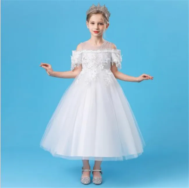 Vestido para meninas, de alta qualidade bebê menina branco laço longo casamentos vestido de menina