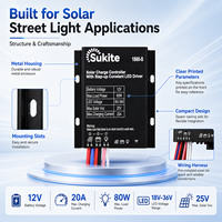 Contrôleur de charge solaire Sukite AUTO PWM Boost 1880 12V 80W 20A pour éclairage public à énergie solaire avec capteur