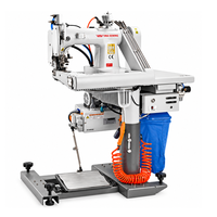 Machine à coudre automatique VMA pour jeans, avec système de coupe et alimentation par bras, dotée d'un capteur de reconnaissance pour matériaux lourds