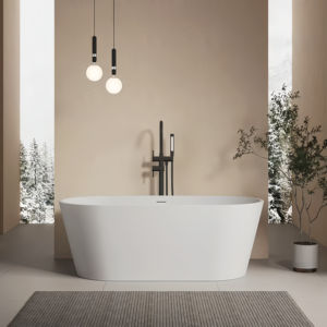Baignoire autoportante ovale en pierre artificielle, finition mate moderne, surface solide, pour usage intérieur en hôtel, baignoire profonde - Product Image 1