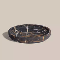 Bol à fruits géant en marbre noir sculpté, écologique et luxueux, Stonekocc D35x6cm, pour la salle à manger, le salon, la cuisine, rangement