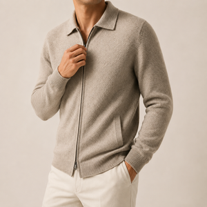Cardigan zippé en mélange cachemire et laine pour homme, veste tricotée à col avec poches, luxe discret, style décontracté chic, vente en gros - Product Image 3