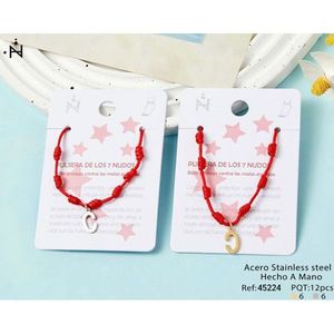 Cavigliera in acciaio inossidabile a sette nodi con lettera C e braccialetto con filo rosso per donna, gioielli alla moda. - Product Image 3