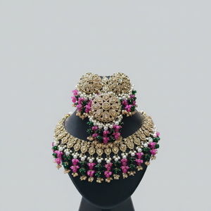 Silver Plated Brass Zircon Kundan Bridal <b>Set</b> Choker Necklace Drop Earrings Tikka High Quality Wedding Ethnic Party Gift - Product Image 2