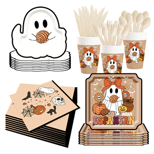 DAMAI Ghostly Couple Brown Theme Paper Plates Cups and Napkins for Halloween Supply - Product Image 4