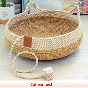 Removable Woven Cat <b>Bed</b> Upholstery Sleeping <b>House</b> Cat Scratch Floor Rattan Wear-resistant Washable Cat Cave Pet SuppliesRemovabl - Product Image 5