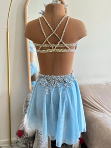 Costume da ballo da sala personalizzato da donna per adulti, top a corsetto in rete con pantaloni a gamba larga, colore beige guscio d'uovo - Product Image 4