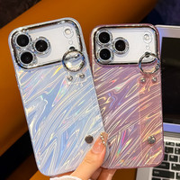 Coque de protection électroplaquée avec motif animal, effet vague laser et support dragonne pour iPhone 17 Pro Max, 18 Pro Max, 16