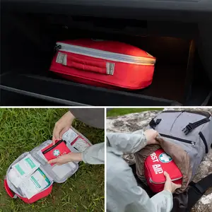 Kit de primeros auxilios rojo para vehículo de viaje, kit de ayuda para acampada al aire libre, 258 piezas