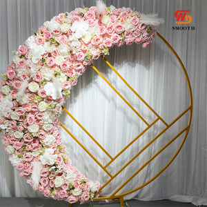 Arreglo de rosas artificiales de seda rosa y blanca de alta calidad hecho a mano forma de Luna boda telón de fondo arco suave para el Día de San Valentín - Product Image 1