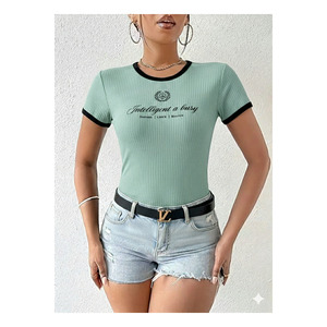 Body de manga corta con cuello redondo, color menta, corte ajustado, lycra completa, talla real 55 cm - Product Image 2