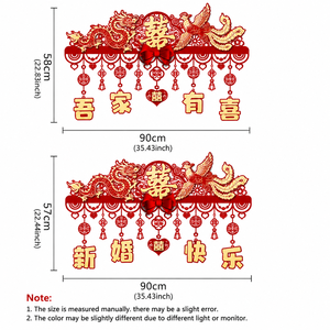 Ornement suspendu pour porte en tissu non tissé rouge avec pompon, motif Double Bonheur, pour <span class=keywords><strong>mariage</strong></span>, décoration de porte intérieure et décoration intérieure - Product Image 6