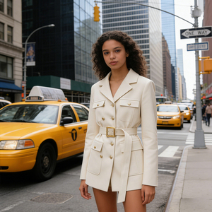 Nuova Giacca <span class=keywords><strong>Blazer</strong></span> da <span class=keywords><strong>Donna</strong></span> Casual <span class=keywords><strong>con</strong></span> Tasche Multiple, <span class=keywords><strong>Cintura</strong></span> e Bottone Singolo in Tessuto - Product Image 6