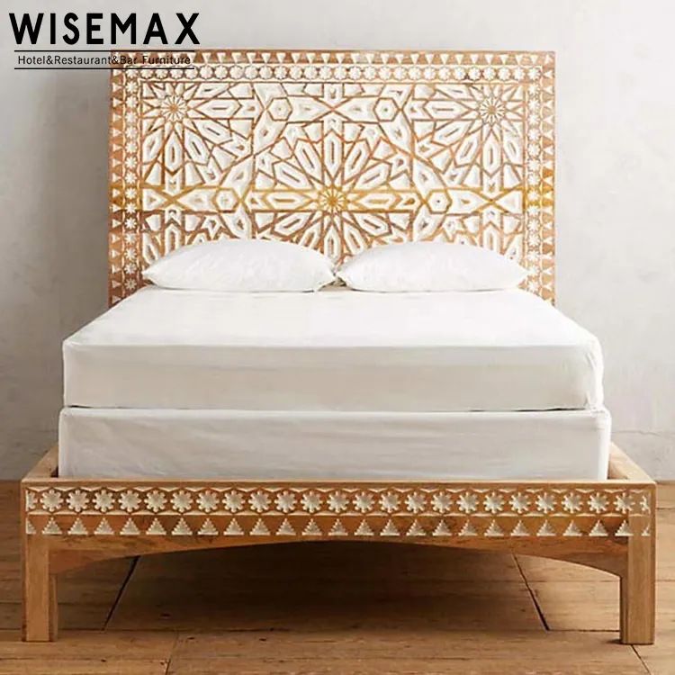 เตียงไม้สไตล์ฝรั่งเศสโบราณออกแบบเตียงโรงแรมโฮมสเตย์เฟอร์นิเจอร์ห้องนอนโมเดิร์นเตียงขนาดคิงไซส์