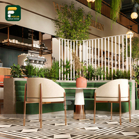 Diseño Interior de Cafetería Ecológico y Personalizado, Estilo Floral con Temática Verde, Diseño de Asientos Moderno, Iluminación LED Natural